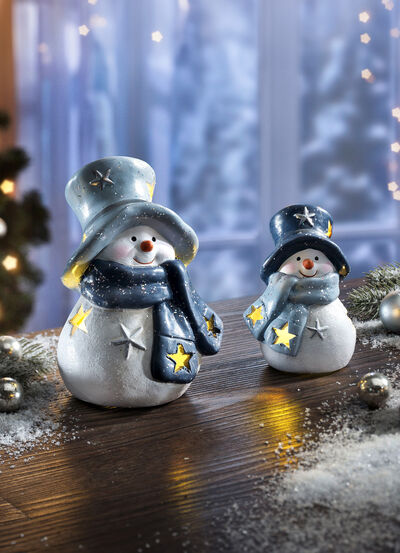 LED-Schneemann aus Polyresin, 2er-Set 