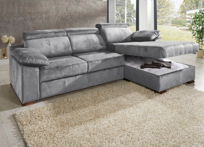 Polsterecke mit Bettfunktion und verstellbaren Kopfst&uuml;tzen GRAU