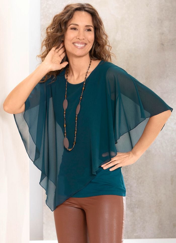 Unifarbene Poncho-Tunika PETROL