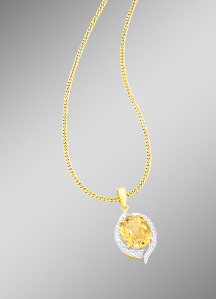 Anh&auml;nger mit echt Citrin und Diamanten 