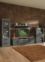 Wohnwand mit LED-Beleuchtung GRAU-EICHE