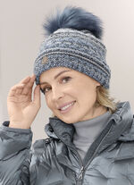 Interessante Damen-Mütze, mit Bommel BLAU