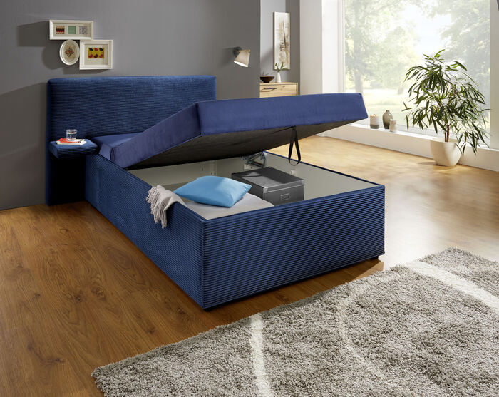 Polsterbett mit praktischer Ablage BLAU