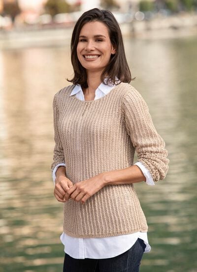 Pullover aus edel gl&auml;nzendem B&auml;ndchengarn 