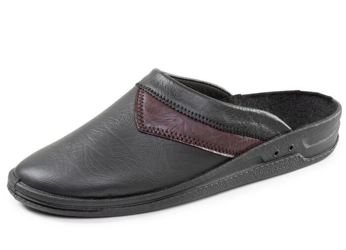 Klassische Herren-Pantoletten, mit anatomisch geformtem Fußbett SCHWARZ-BURGUND