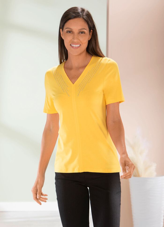 Shirt mit edler Strasszier in 2 Farben GELB