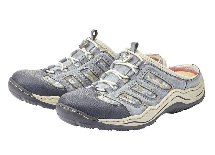 Rieker, klassische Damen-Clogs, mit Elastik-Zierschnürung JEANS-BEIGE