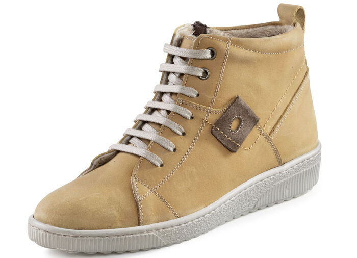 ELENA EDEN Schnür-Bootie aus Nubukleder, mit Leder-Applikation CURRY