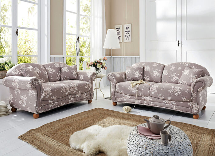 Romantisch-blumige Polstermöbel BRAUN-BEIGE