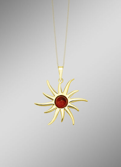 Strahlender Sonnenanhänger mit echtem Bernstein 