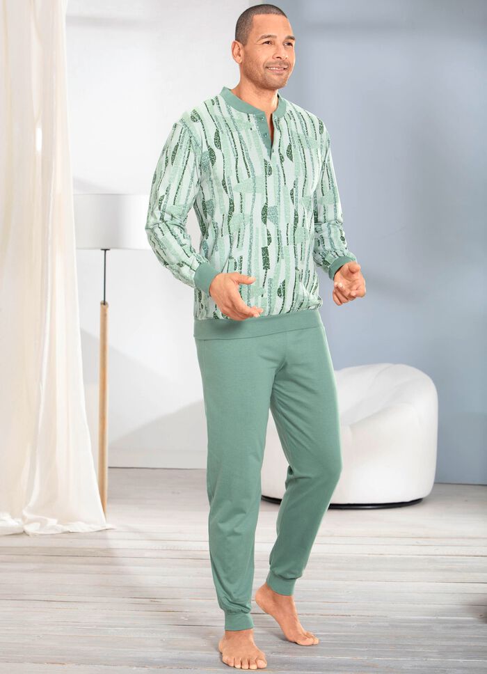 Schlafanzug mit Knopfleiste und B&uuml;ndchenabschl&uuml;ssen 
