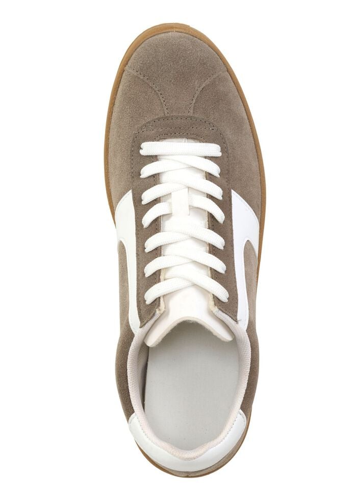 Sneaker aus Veloursleder mit Nappa-Bes&auml;tzen und gepolstertem Schaftrand TAUPE