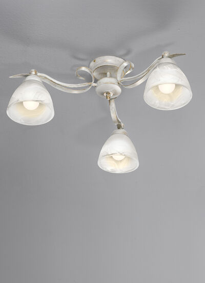 Formschöne Deckenleuchte aus Eisen und Glas 