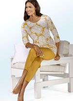 Schlafanzug mit Rundhals und 3/4-langen &Auml;rmeln SAFRAN-WEISS