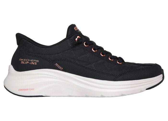 SKECHERS, stylische Damen-Sneaker, mit geformter Slip-Ins Fersenplatte SCHWARZ