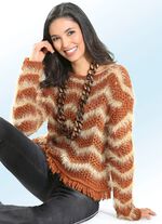 Pullover mit Glitzereffekten und Fransen am Wellensaum 