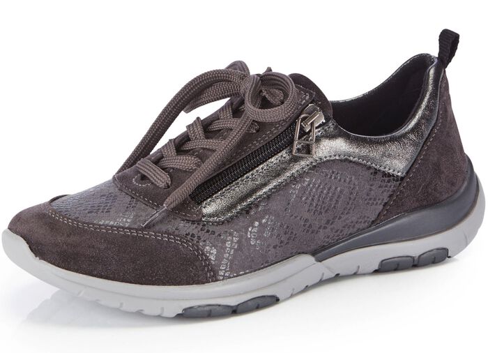 ELENA EDEN Sneaker mit gl&auml;nzend bedrucktem Elastikmaterial TORF-GRAU