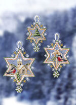 Fensterbild Sterne, 3er-Set, aus Plauener Spitze 