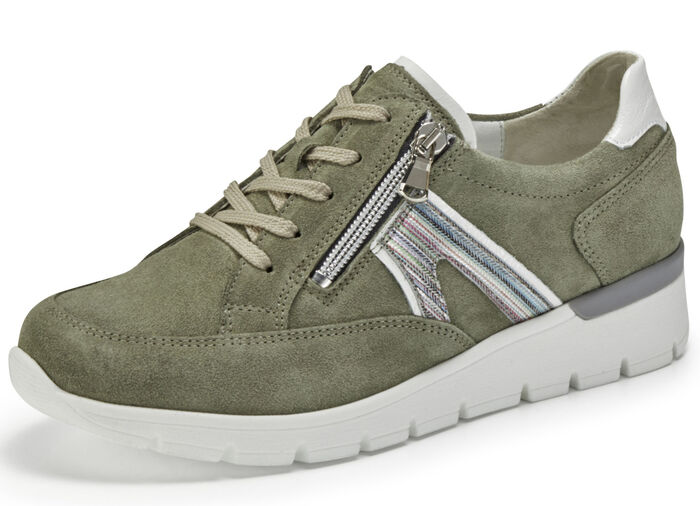 Waldläufer Schnürschuh aus interessantem Materialmix OLIV-WEISS