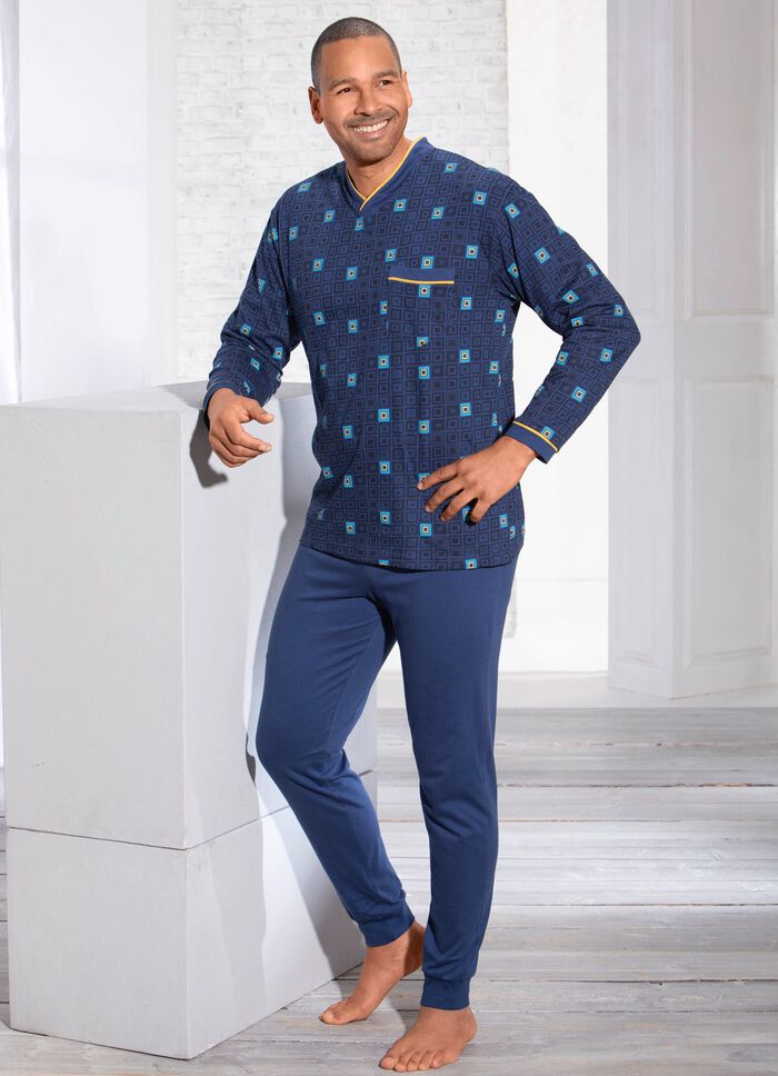 Schlafanzug mit V-Ausschnitt und Brusttasche 