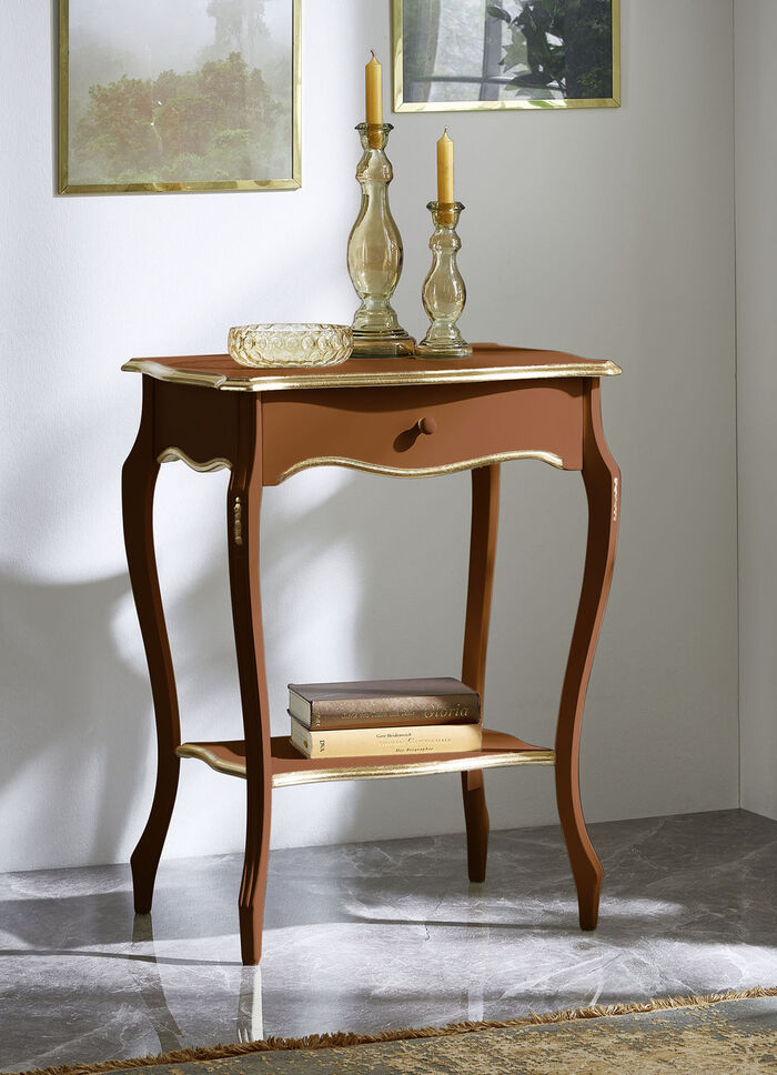 Telefontisch mit goldfarbenen Applikationen NUSSBAUM-GOLD