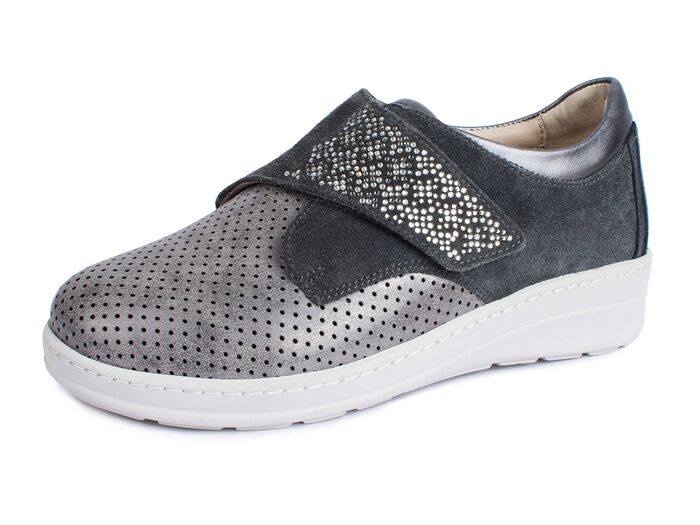 Komfort-Klett-Schuh mit aufwendiger Strassdeko 