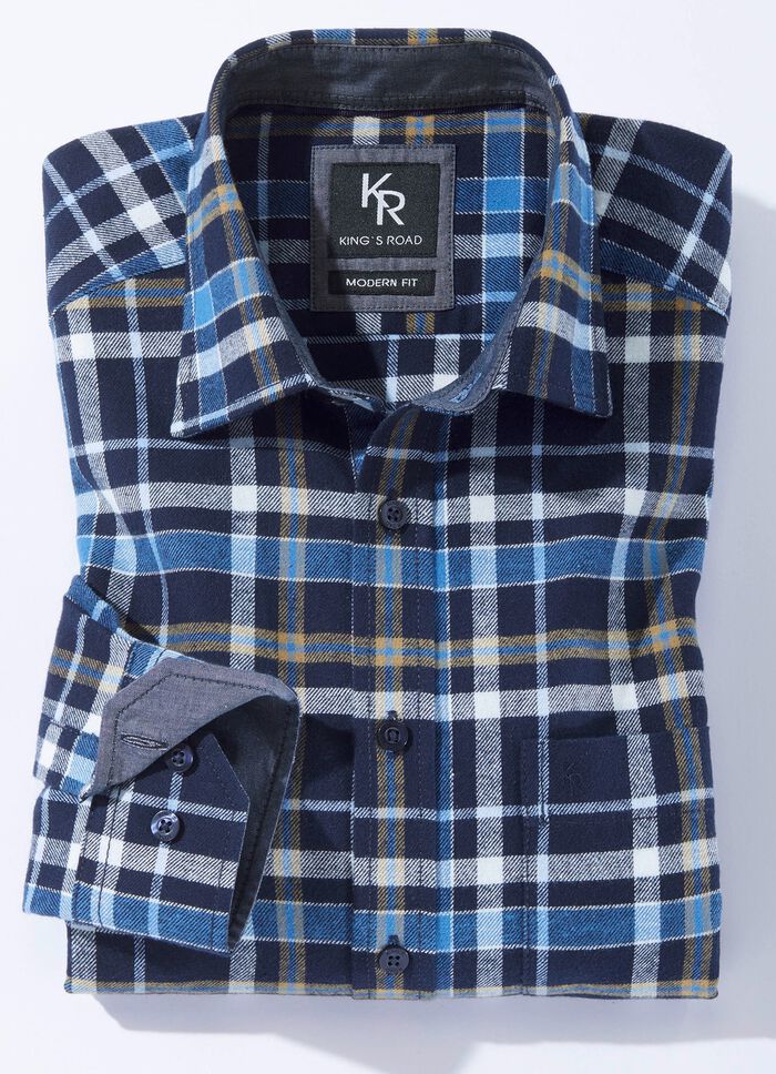 "King's Road"-Flanellhemd in 6 Farben MARINE-BLEU-WEISS KARIERT