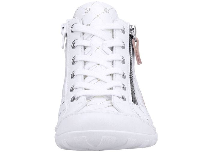 Remonte Schn&uuml;r-Bootie aus bedrucktem und metallisch schimmerndem Synthetikmaterial WEISS-PUDERROS&Eacute;