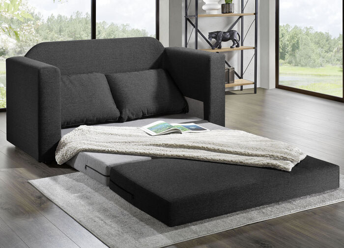Schlafsofa mit 2 großen, weichen Rückenkissen ANTHRAZIT