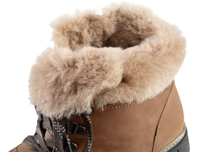 Waldläufer Schnür-Stiefelette mit kuscheligem Kragen aus Lammfell BRAUN