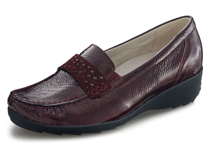 Waldl&auml;ufer Mokassin-Slipper mit glamor&ouml;sen Glitzersteinchen BURGUND
