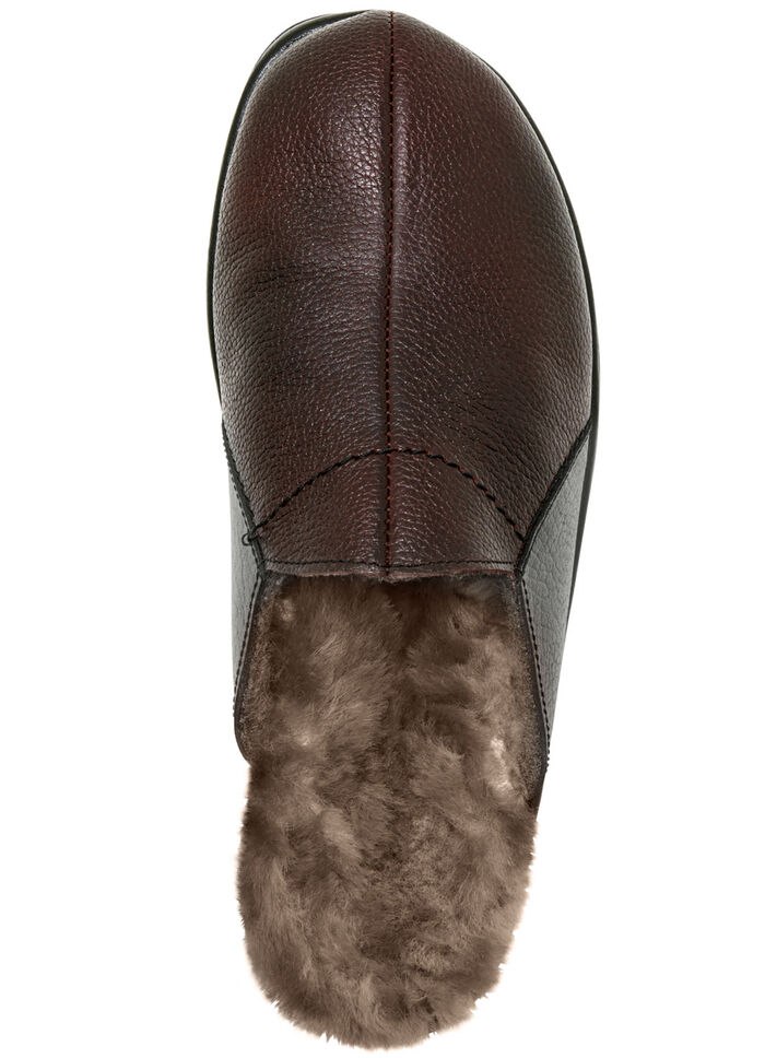 Gefütterte Herren-Hausschuhe, mit Lammfell BORDEAUX-SCHWARZ