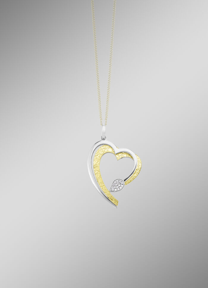 Herz-Anh&auml;nger in Bicolor mit synth. Zirkonia 