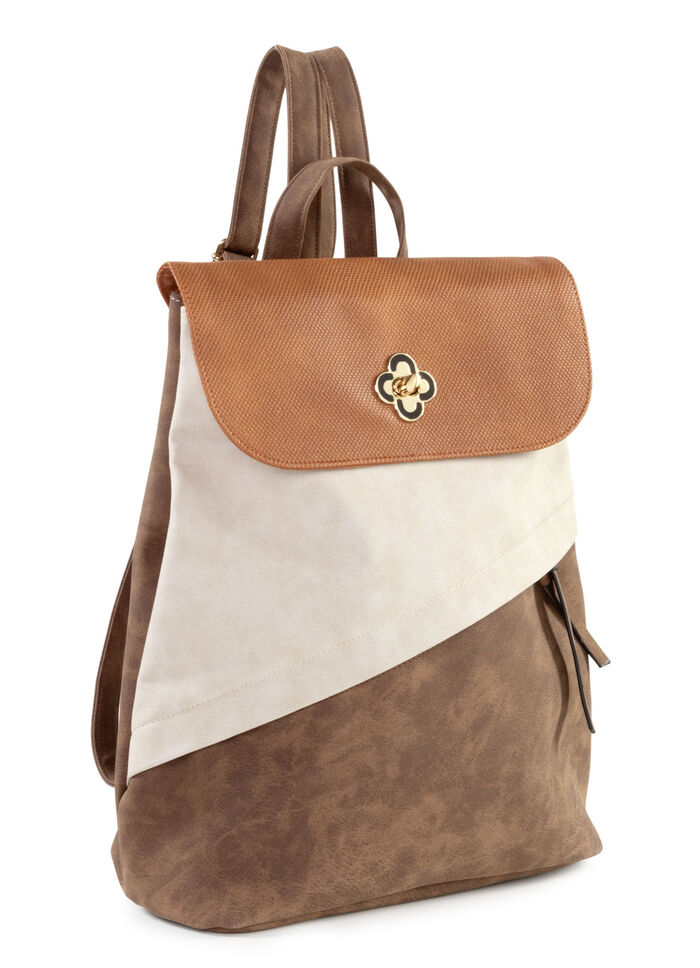 Rucksack mit Überschlag und Drehschloss BRAUN-BEIGE