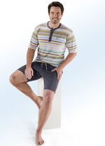 Hajo Klima Komfort Shorty mit Knopfleiste, garngef&auml;rbtem Ringeldessin 