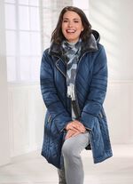 Kurzmantel mit kontrastfarbenen Nappaleder-Imitatbändchen DUNKELBLAU