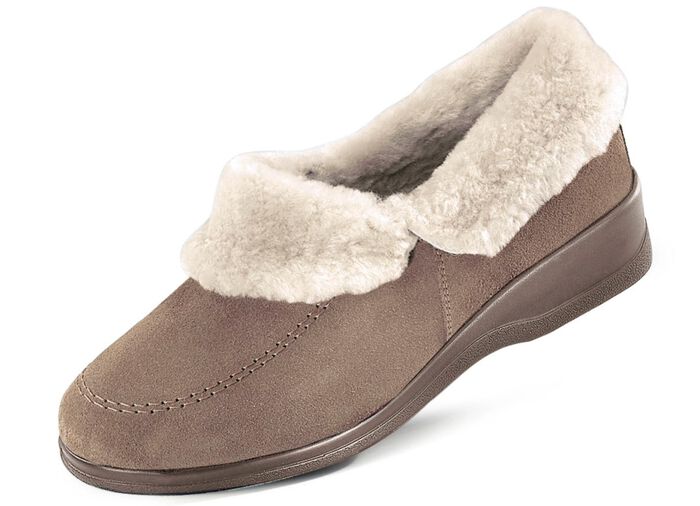 ELENA EDEN Hausschuh mit echtem Lammfellfutter TAUPE-ECRU