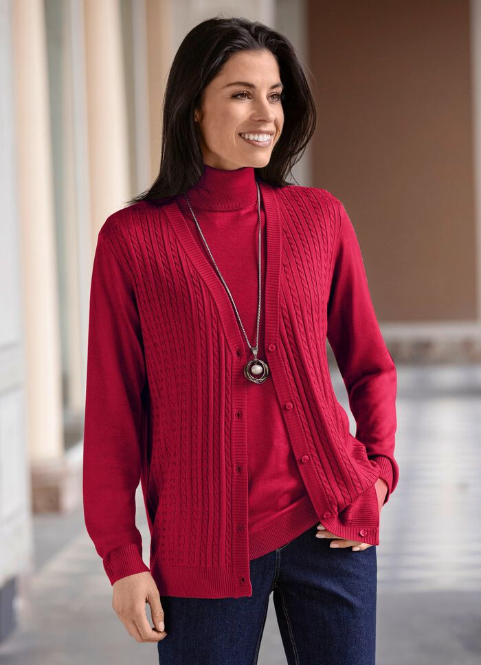 Strickjacke mit Zöpfchenstruktur ROT