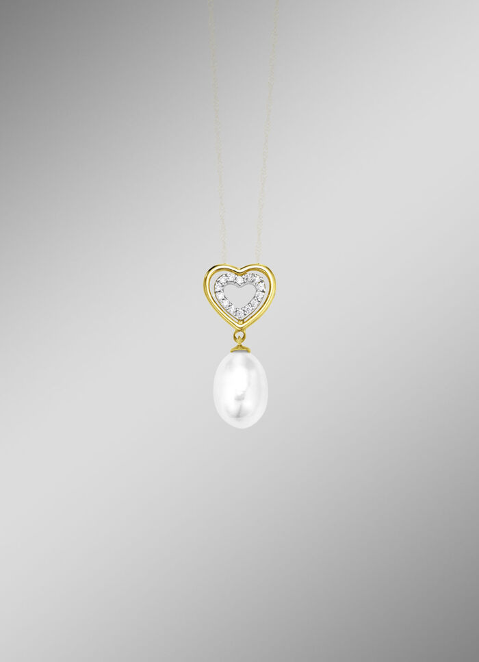 Herz-Anhänger mit Süßwasser-Zuchtperle und synth. Zirkonia 