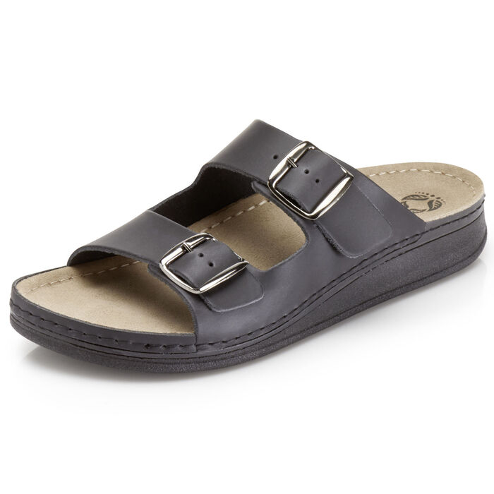 Mubb, bequeme Herren-Pantoletten, Weite H, aus Leder SCHWARZ