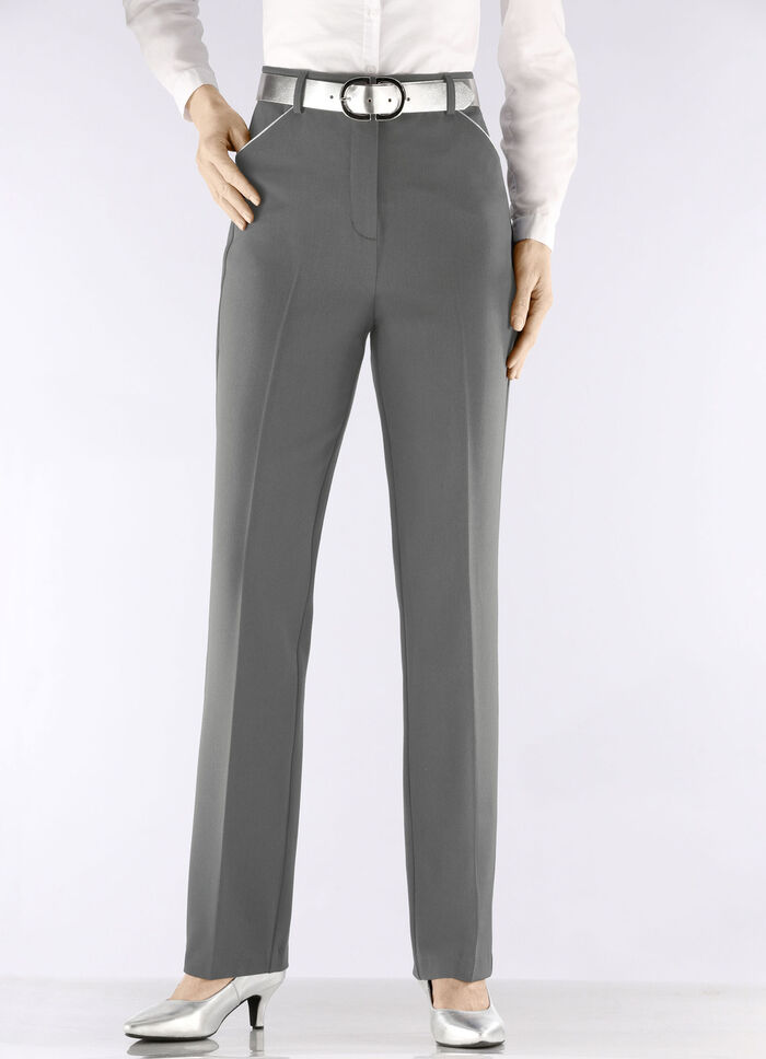 Hose mit silberfarbener Kontrastpaspel GRAU MELIERT