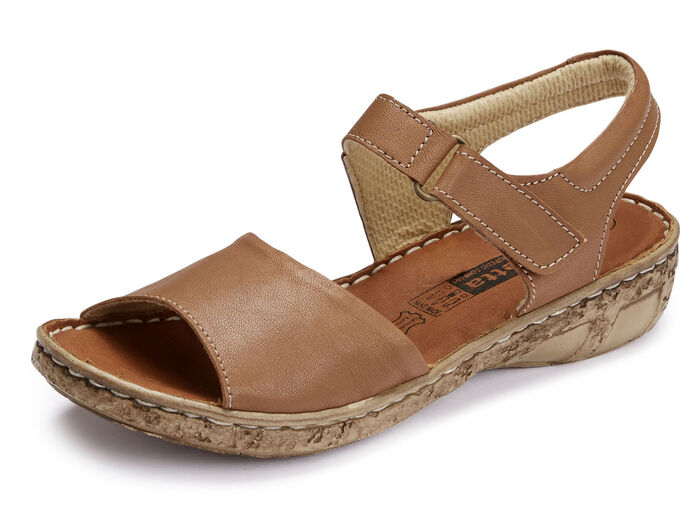 ELENA EDEN, modische Damen-Sandalen, Weite G, mit Klettverschluss COGNAC