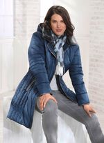 Kurzmantel mit kontrastfarbenen Nappaleder-Imitatbändchen DUNKELBLAU