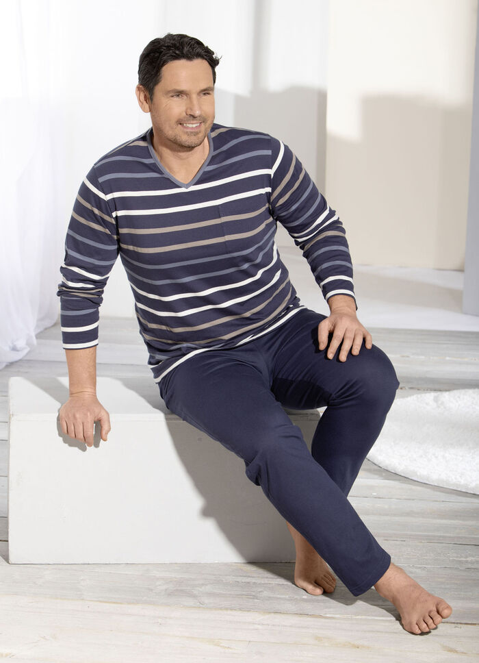 Schlafanzug mit V-Ausschnitt und garngefärbtem Ringeldessin 