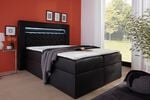 Boxspringbett mit LED-Beleuchtung, Bettkasten und Topper SCHWARZ