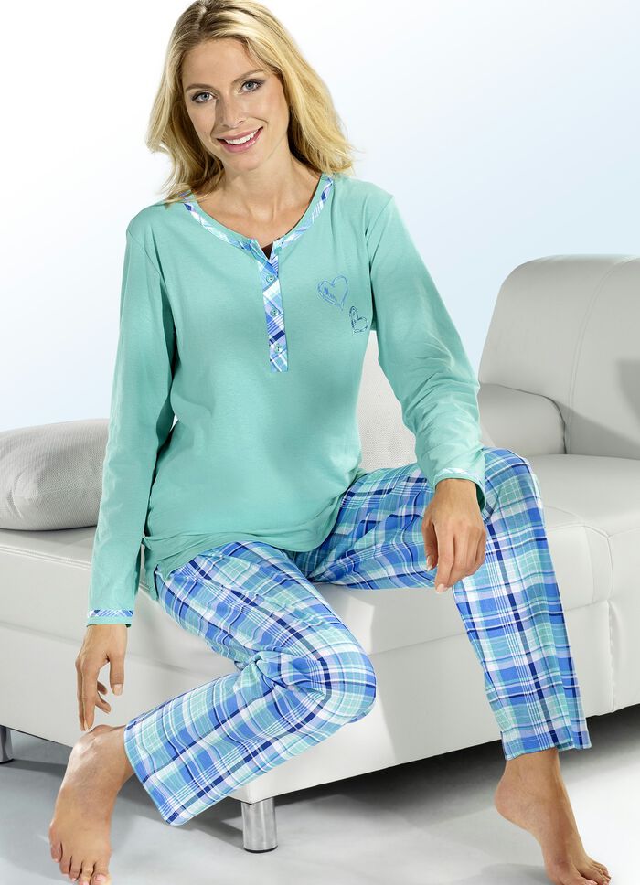 Vorteilspack Schlafanz&uuml;ge, Kurz- und Langarm mit Knopfleiste MINT-BUNT