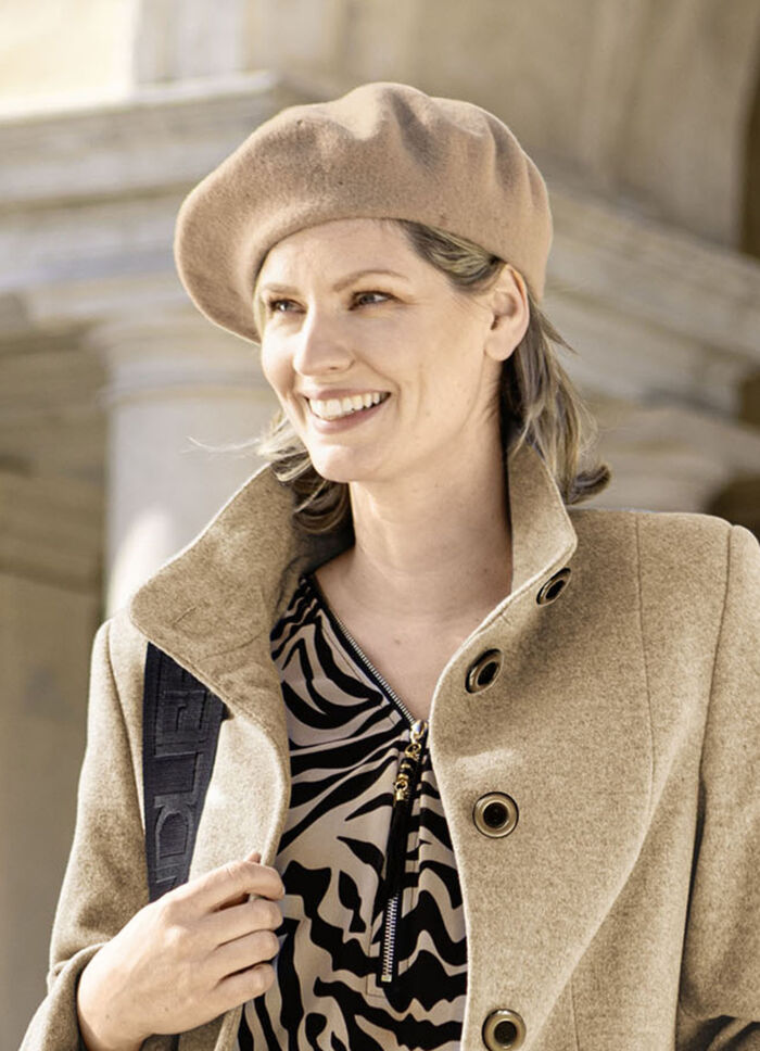 Edle Damen-Baskenmütze, mit Walk aus Schurwolle CAMEL