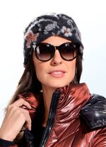 Flauschiges Stirnband mit Bl&uuml;tenranken GRAU-ORANGE