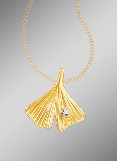 Gl&uuml;cksbringer Anh&auml;nger Ginkgo-Blatt mit Brillant 