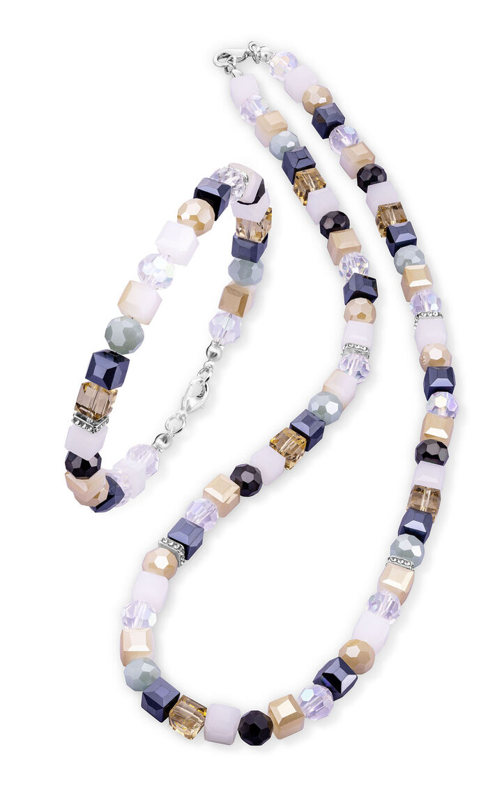 Schmuck-Set mit Kristallsteinen, 2-teilig CHAMPAGNER-WEISS-GRAU